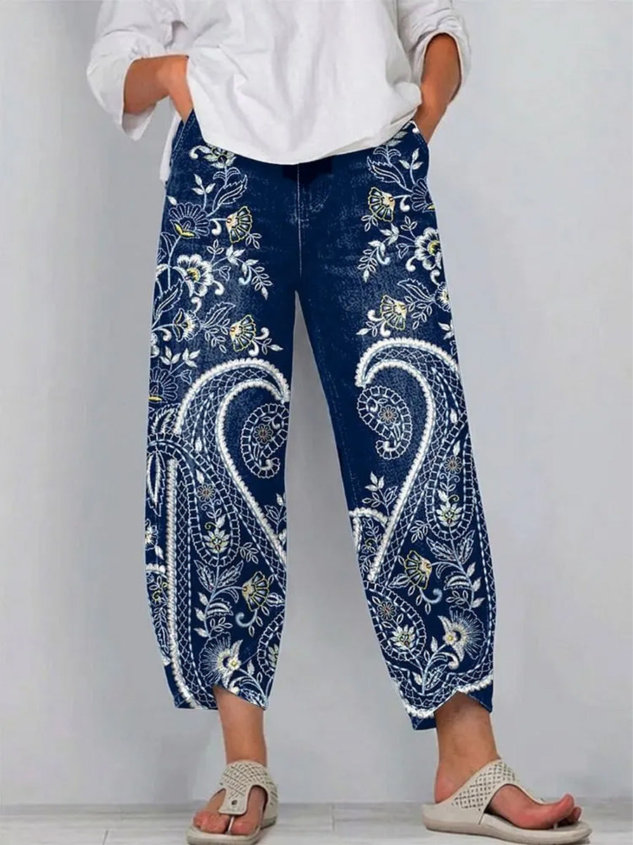 Women's Retro Floral Style Print Casual Style Wide Leg Pants